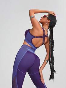 Innovista Woman Activewear Seamless Performance 2 Pieces Sport Set,  High Elastic Push Up & Support Bra & Legging,Breathable Mesh & Dry Fit Gym Top And Bottom, High Waist Tummy Control&Compress Workout Tank Top&Pants  Dynamic Print Shape Wear - Purple - View 8