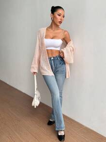 SHEIN Unity Knitted Shawl Casual Loose Holiday Outwear Cardigan - Pink - View 5