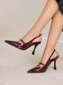 MOTF PREMIUM GIÀY CAO GÓT MŨI NHỎ KIỂU PHÁP SLINGBACK, GIÀY XUÂN, GIÀY CAO GÓT DỰ TIỆC PHỤC SINH DỰ TIỆC XUÂN - Màu Đỏ Sâu - Xem 7