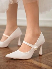 CUCCOO HITCHD Fashion Elegant White Faux Pearl Pointed Toe High Heels, Suitable For New Year, Valentine's Day, Bride, Party, Wedding, Date, Vacation Spring Shoes Spring Break Easter Prom Heels - White - View 8