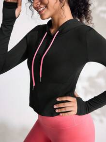 SHEIN Sports XH048 Breathable Sports Yoga Tee, Slim Fit Running Outdoor T-Shirt - Black - View 1