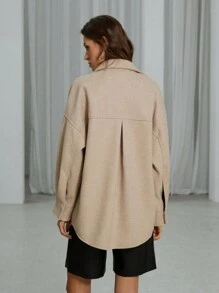 Aveloria Drop Shoulder Pocket Front Overcoat  Fall Winter Cloth For Women - Apricot - View 4