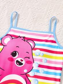 SHEIN X Care Bears Tween Girl 多巴胺条纹美人鱼卡通连体泳衣 - 彩色 - 查看 4