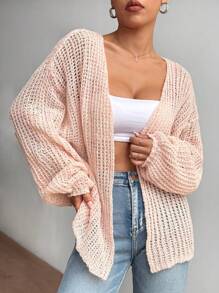 SHEIN Unity Knitted Shawl Casual Loose Holiday Outwear Cardigan - Pink - View 6