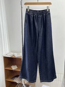 DAZY Pantalones vaqueros de cintura elástica, con pernera ancha y corte holgado, para todas las estaciones
