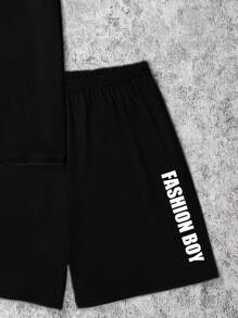 Coolqubz Áo thun cổ tròn tay ngắn in hình nhân vật hoạt hình & quần short bộ đồ thường ngày cho bé trai tuổi teen - màu đen - Xem 6