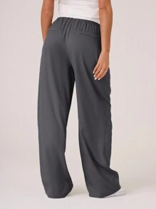 MUSERA 撞色编织腰带修身长裤，复古机场休闲风，适合夏季、度假、秋季和返校季穿着。 - 深灰色 - 查看 2