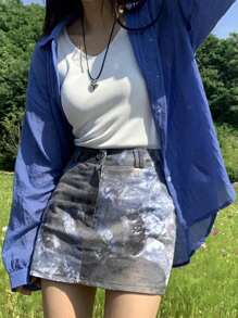 DAZY Effen kleur damesblouse met lange mouwen en knoopsluiting aan de voorkant, casual, alledaagse kleding