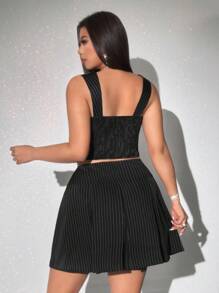 Viva Relle Plus Size Strappy Tie Front Top And Skirt 2 Pieces Set, Valentine - Black - View 5