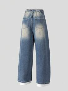 Teen Boys Vintage Washed Light Blue Distressed Relaxed Fit Casual Urban Daily Street Wear Denim Jeans