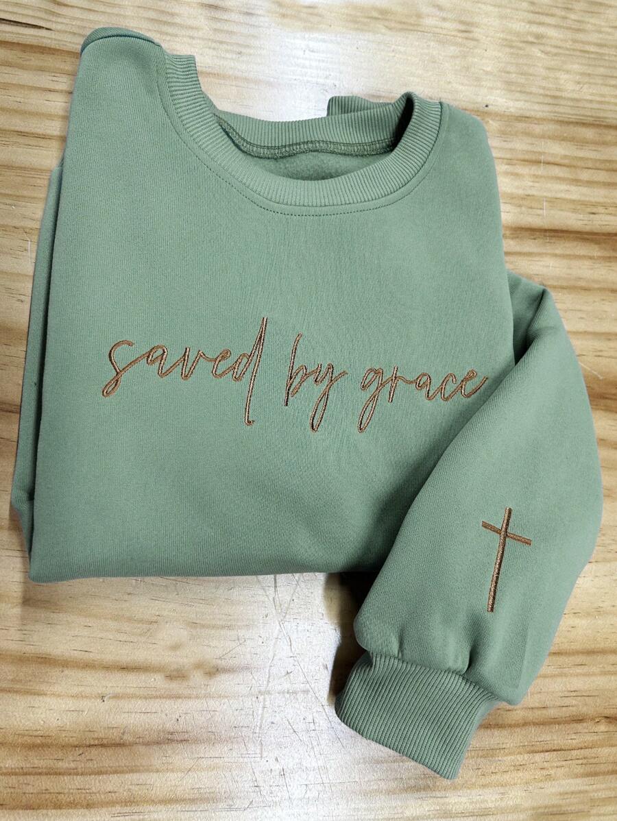 INAWLY Embroidered Slogan Oversized Crew Neck Sweatshirt For Women Graduation,Back To School Outfits,Graduation,Teacher Outfits For Women,Back To School - Green - View 1