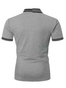 Manfinity Homme Camisa polo informal de manga larga con botones y contraste de colores para hombres de talla grande