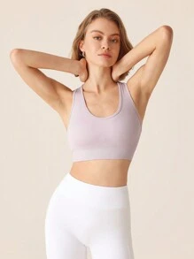 SHEIN Sovereign Charm Sujetador deportivo de espalda nadadora de unicolor para mujer, para actividad física diaria - Púrpura malva - Ver 6