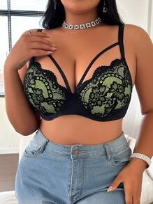 1pc Plus Size Lace Contrast-Color Underwire Lingerie Bra