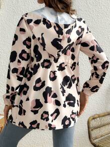 SHEIN Pregnant Women Casual Drawstring Hooded Leopard Print Jacket