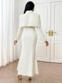 Modelyn 长款优雅派对晚礼服，配珍珠纽扣和手工镶嵌钻石 - 米色 - 查看 2