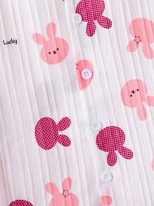 Tween Girl 2pcs/Set Bunny Print Casual Pants And Short Sleeve Homewear Set - White - View 4