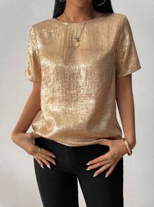 Chiquease Blusa sin espalda con lazo dorado sencilla para mujer, uso casual de todos los días
