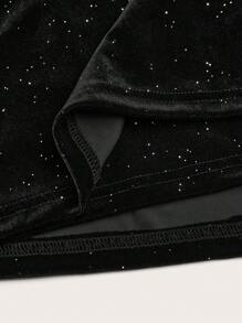 Sweetra Plus Size Open Slit Velvet Sequin Party Shorts, Casual Vacation - Black - View 5