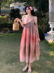DAZY Full Floral Print Sleeveless Dress With Ruffles For Women Prom Dress Sundress
