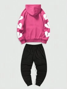 ROMWE MEN Street Life Bộ 2 sản phẩm/Bộ Áo Nỉ In Hình Trái Tim Và Quần Nam, Tình Yêu/Người Yêu/Trái Tim - Nhiều màu - Xem 2