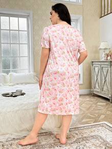 CottageSlumber Plus Size Simple Graphic Round Neck Short Sleeve Casual Nightgown