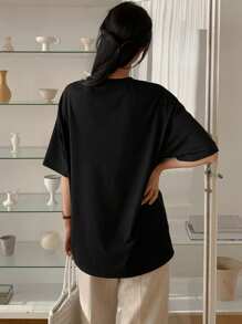DAZY Lace Bow Decor 2 In 1 Women's Round Neck Casual T-Shirt Cute Tops Oversized T-Shirt,Graphic Tees - Black - View 2