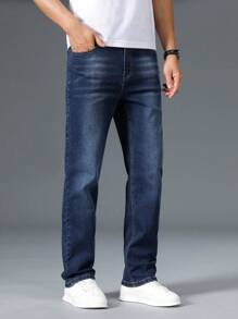 Manfinity Homme Jeans en denim minimaliste avec poche grande taille pour homme, porter casual au quotidien