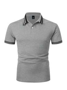 Manfinity Homme Camisa polo informal de manga larga con botones y contraste de colores para hombres de talla grande