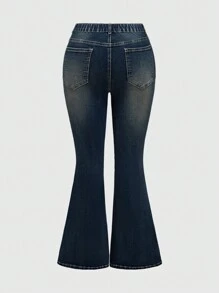 ROMWE Kawaii 大码水钻装饰喇叭牛仔裤