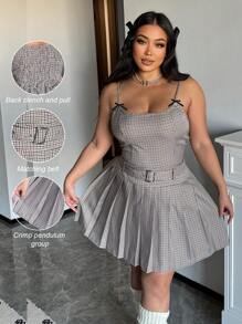 Flirla Ensemble robe portefeuille et jupe style américain à carreaux pour grandes tailles - Multicolore - Voir 1