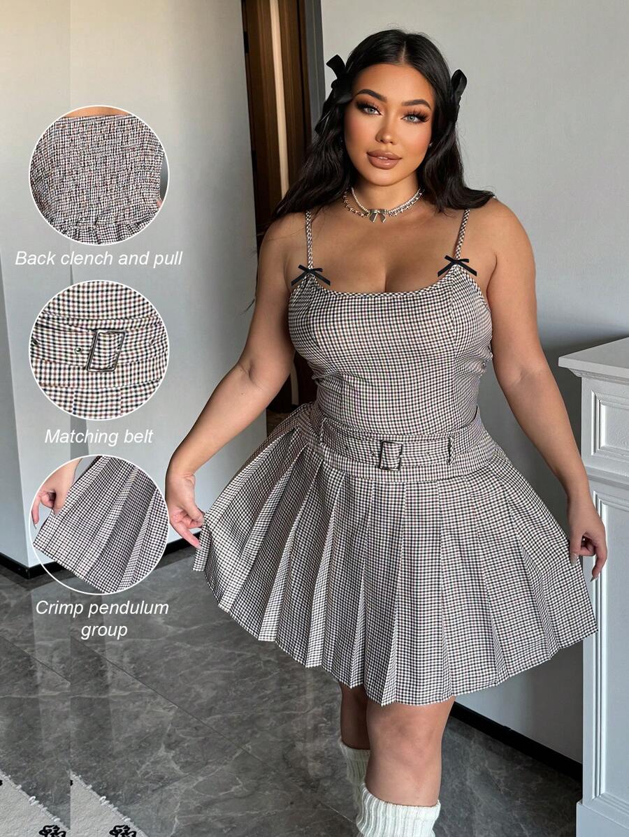 Flirla Ensemble robe portefeuille et jupe style américain à carreaux pour grandes tailles - Multicolore - Voir 1