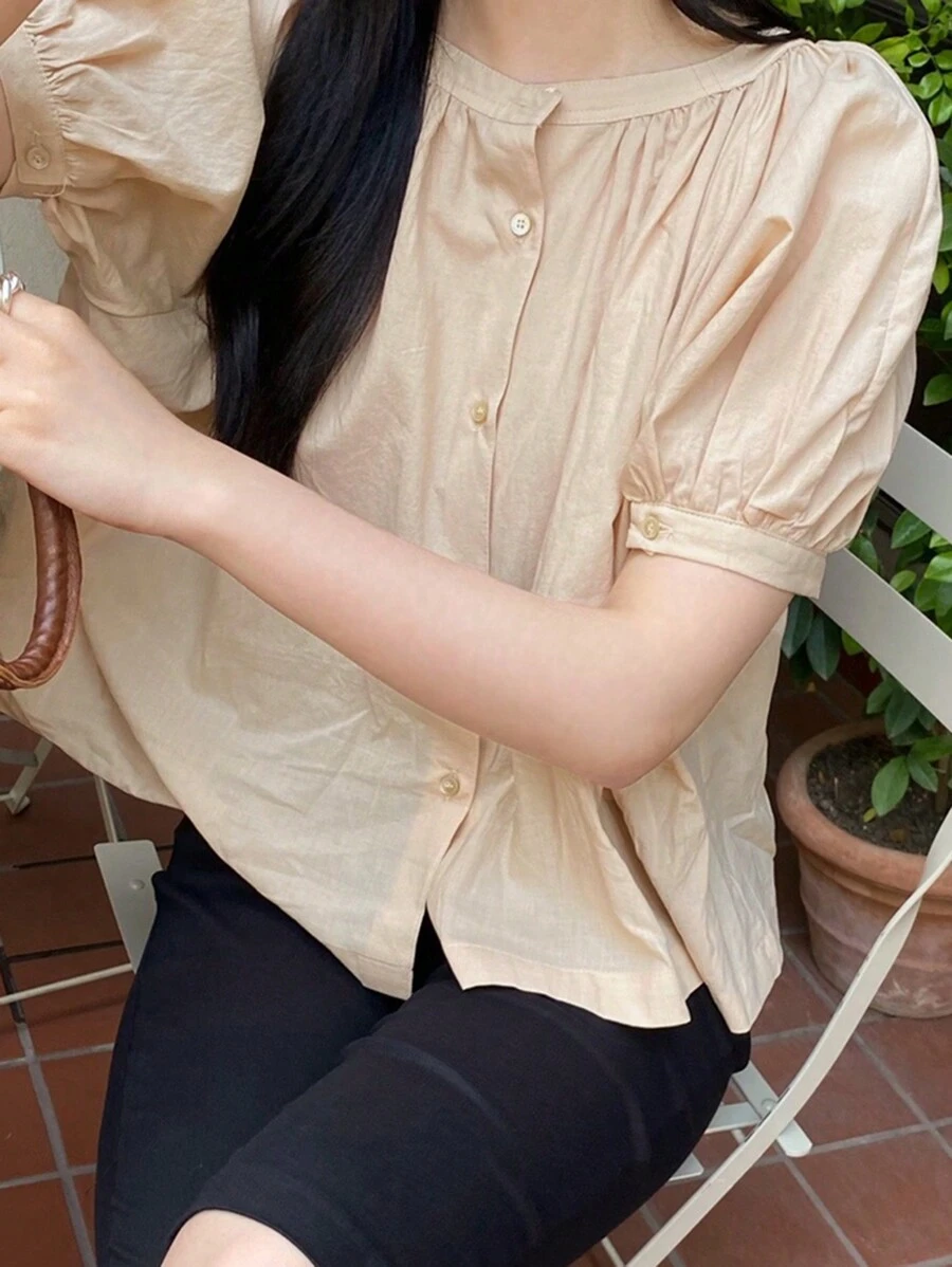 DAZY Áo cánh tay ngắn cổ tròn rộng rãi dễ thương cho nữ - Hồng - Xem 1