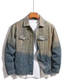 Manfinity Homme Plus Size Men's Casual Single-Breasted Loose Denim Jacket, Autumn - Multicolor - View 1