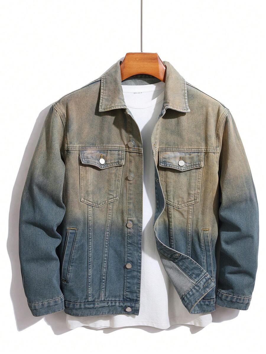 Manfinity Homme Plus Size Men's Casual Single-Breasted Loose Denim Jacket, Autumn - Multicolor - View 1