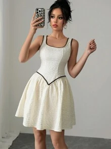 Calvaya Vestido elegante y casual de corte ceñido con cuello cuadrado, diseño floral en la Bottom, minimalista y de línea A con cintura entallada, para uso diario para mujeres
