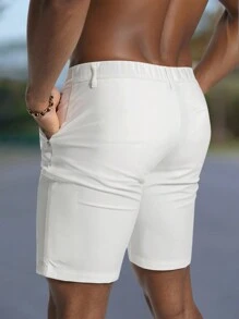 Manfinity Mode Manfinity Men's Solid Color Simple Slim Fit Stylish Casual Shorts, White Men Shorts, Valentine Day Men - White - View 2