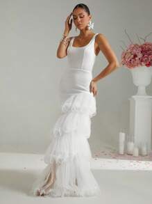 Lumalex 春季情人节甜美美情人装圣瓦伦丁情人节复活节婚礼订婚成人礼高腰高端派对季超长女装连衣裙 - 酒紅色 - 查看 4