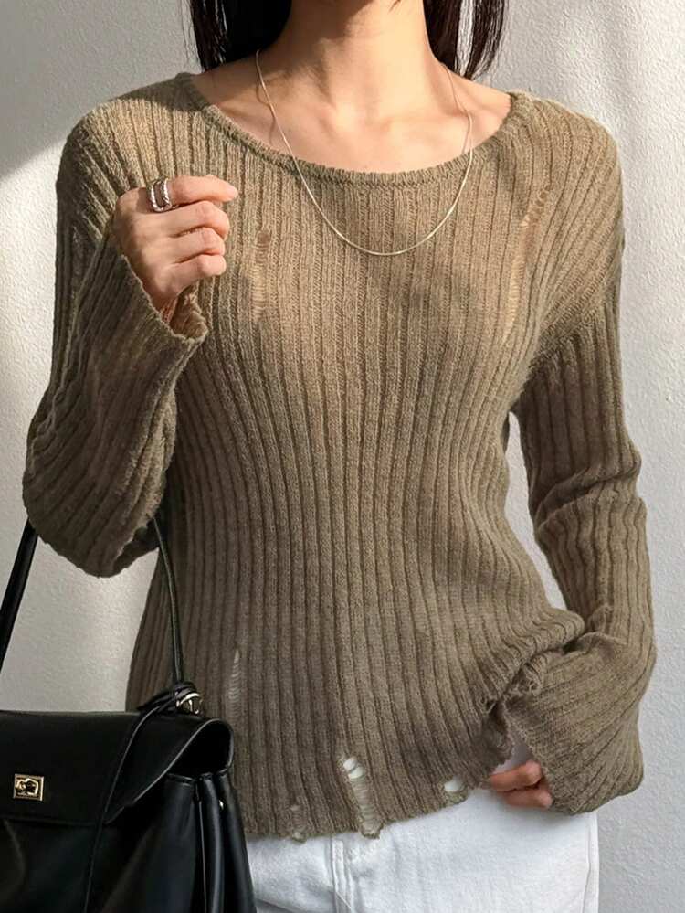 1pc Women's Solid Color Personalized Knitted Sweater,Fall Clothes Business Casual Woman Work Clothes