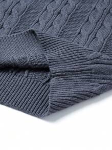 Manfinity EZcore Men's Autumn/Winter Round Neck Knitted Long Sleeve Pullover Sweater With Cable Pattern - Dark Grey - View 7