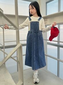 Dazy Kids 春夏 Tween Girl 牛仔背带裙 - 中等水洗藍 - 查看 7