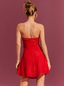 L'Amorae Cut Out Chiffon Strapless Sweetheart Fit And Flare Red Dress, Valentine's Day Dress