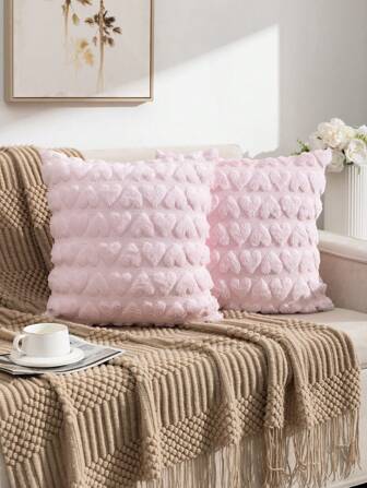 2pcs Valentine's Day Style Quilted Heart Decorative Throw Pillow Covers, Suitable For Living Room, Bedroom, Outdoor, All Season