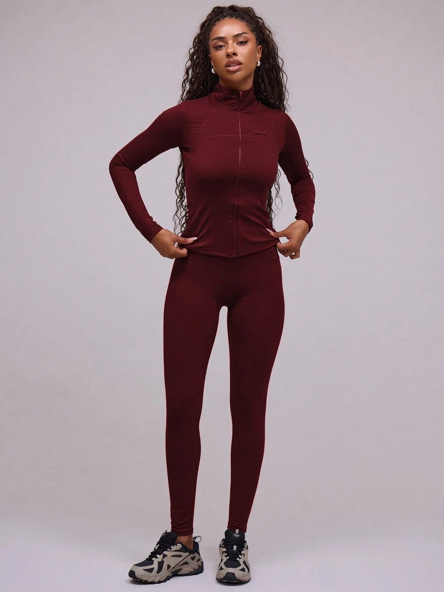 Musera Sport High Waist Seamless Fitted Active-Wear Leggings Workout Yoga Running Gym Fitness Pilates Daily Casual - Burgundy - View 1