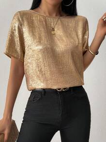 Chiquease Blusa sin espalda con lazo dorado sencilla para mujer, uso casual de todos los días