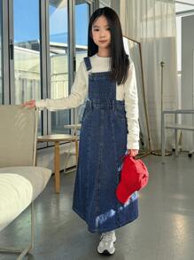 Dazy Kids 春夏 Tween Girl 牛仔背带裙 - 中等水洗藍 - 查看 6