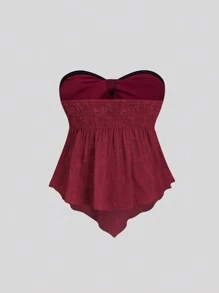 Sweetra Y2K Outfit met getextureerde stoffen strapless top met knoop aan de voorkant