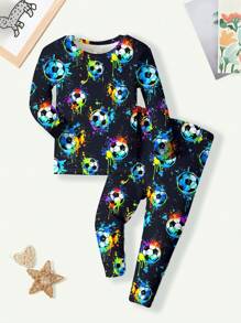 Boy's Casual Snug Fit Long Sleeve Crew Neck & Long Pants Loungewear For Autumn/Winter - Multicolor - View 1