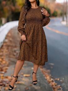 SHEIN LUNE Plus Size Women Polka Dot Puff Sleeve Casual Dress