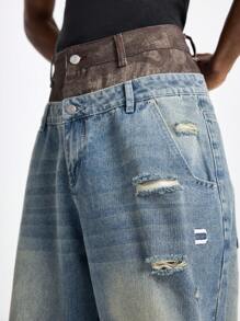 NEON BLANC Denim Cintura Dupla de Perna Larga Estilo Urbano para Homens